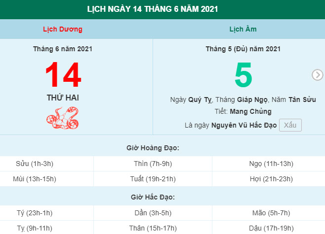 Xem lịch ngày 14/6/2021.