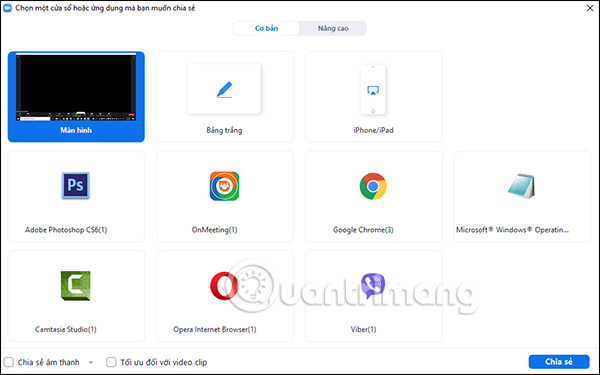 Lựa chọn màn hình muốn chia sẻ