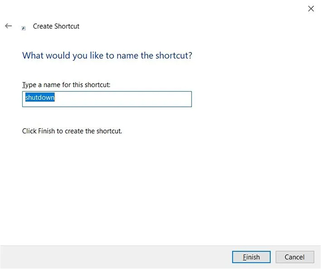 Chọn tên shortcut là shutdown