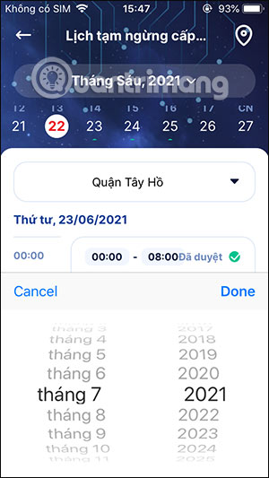 Chọn thời gian