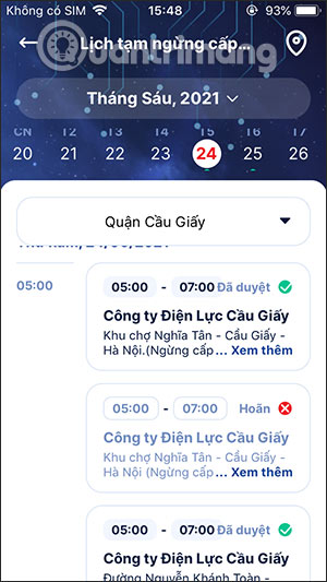 Lịch cắt điện