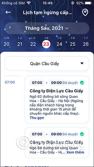 Thông tin cắt điện