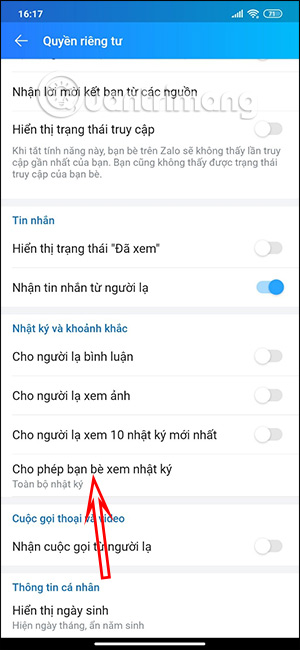 Cho phép xem Nhật ký