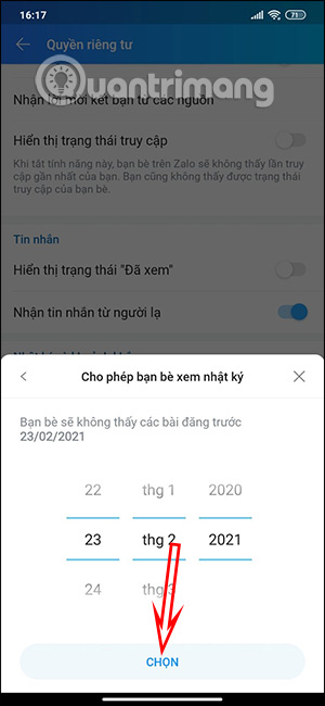 Chọn thời gian cụ thể