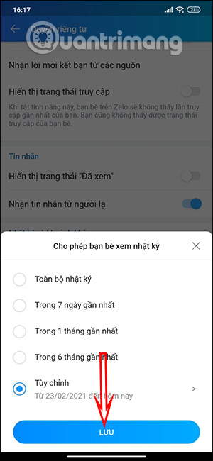 Hiện thời gian cụ thể