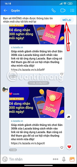 Mở lại thông báo