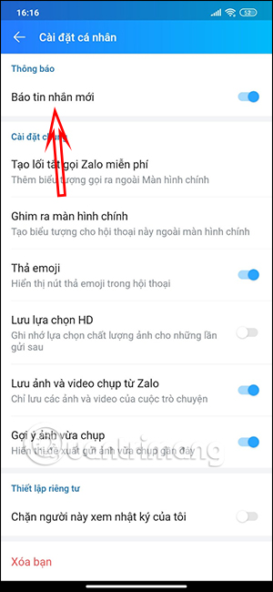 Tắt thông báo tin nhắn