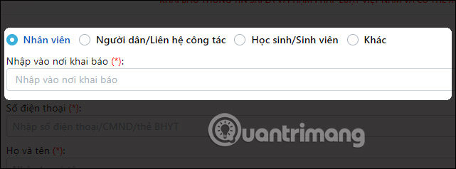 Chọn đối tượng khai báo