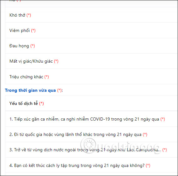 Khai báo thông tin dịch tễ