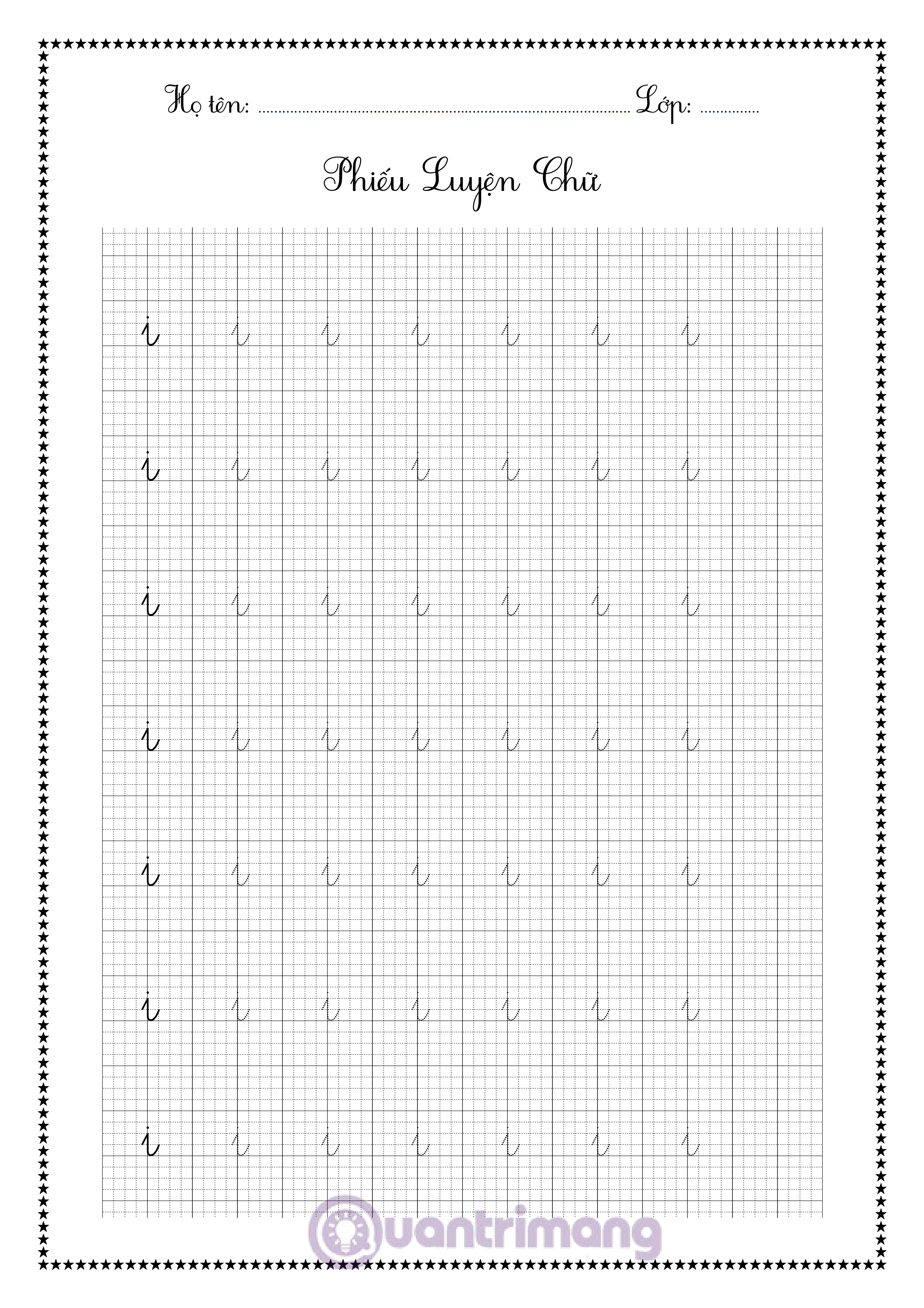 Mẫu tập tô chữ i