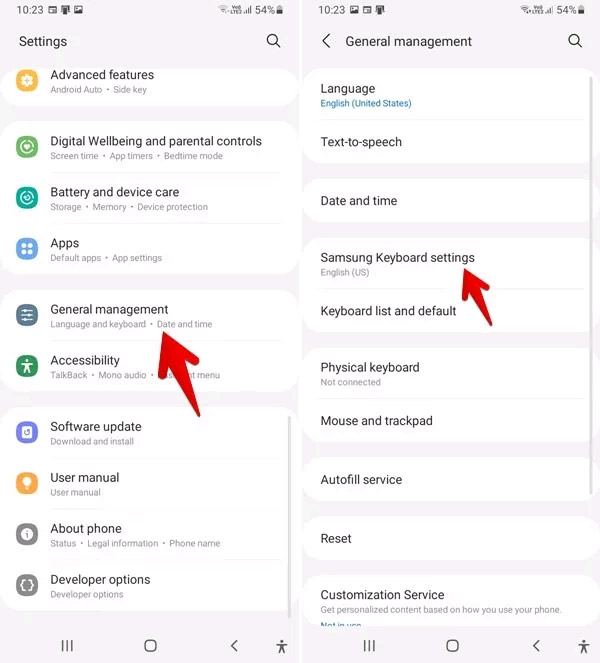 Nhấn vào “Samsung Keyboard settings”