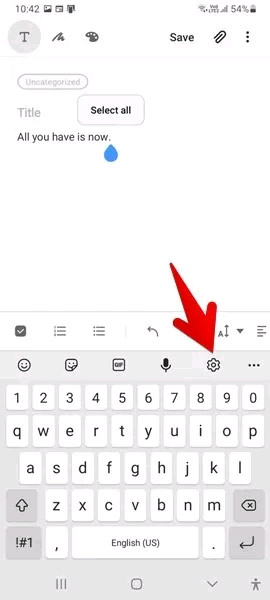 Click the Settings icon (gear shape) on the keyboard toolbar