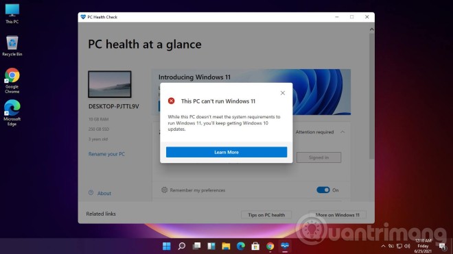 Máy tính đang chạy Windows 11 vẫn bị báo không thể chạy Windows 11. Ảnh do độc giả cung cấp trên fanpage Quantrimang