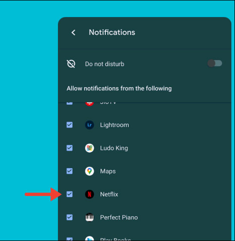 Uncheck the corresponding squares next to the app or website for which you want to turn off notifications