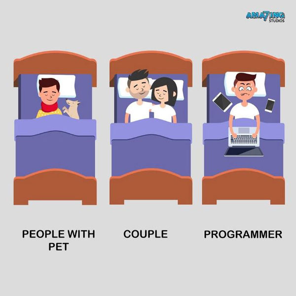 Khi lập trình viên đi ngủ, bên cạnh không phải là thú cưng, người mình yêu thường mà là laptop.
