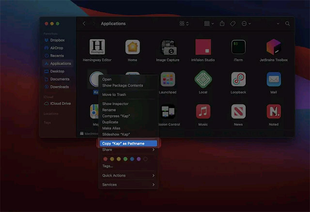 Nhấp vào tùy chọn “Copy … as Pathname”