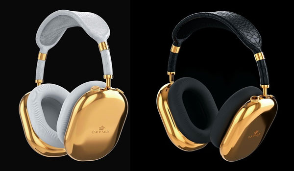Caviar AirPods Max Gold Black là chiếc tai nghe AirPods Max có giá bán 108.000 USD. Củ tai của nó được làm từ 750 g vàng nguyên chất, băng đeo (headband) bọc da cá sấu hiếm. Ảnh: Caviar.