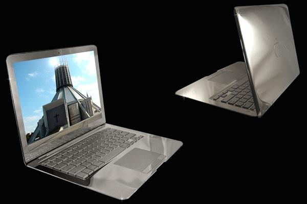 MacBook Air Supreme Platinum Edition là chiếc MacBook Air 2010 có chất liệu bạch kim, trọng lượng 7 kg được thiết kế bởi Stuart Hughes. Chỉ có 5 chiếc được sản xuất và có giá là 500.000 USD một chiếc. Ảnh: Stuart Hughes.