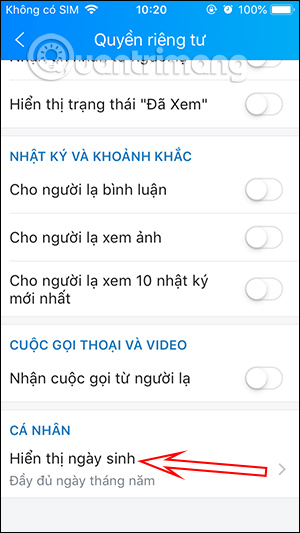 Hiển thị ngày sinh nhật