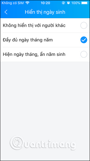 Hiện đầy đủ ngày sinh nhật