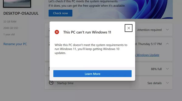 Thông báo cấu hình không đủ yêu cầu để cài đặt Windows 11