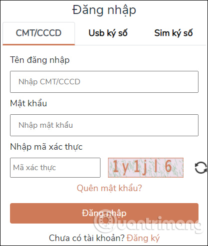 Đăng nhập tài khoản Dịch vụ công