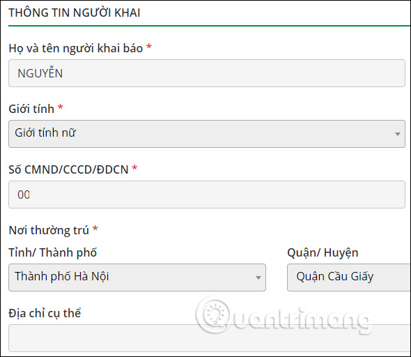 Điền thông tin tài khoản 
