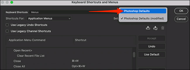 Chọn Edit > Keyboard Shortcuts