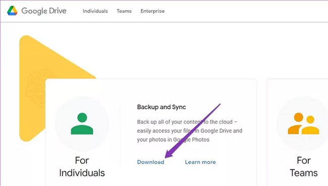 Nhấp vào nút Download trong Backup and Sync