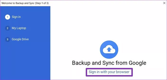 Mở ứng dụng Backup and Sync