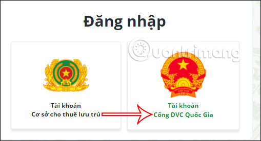 Chọn Tài khoản DVC Quốc gia