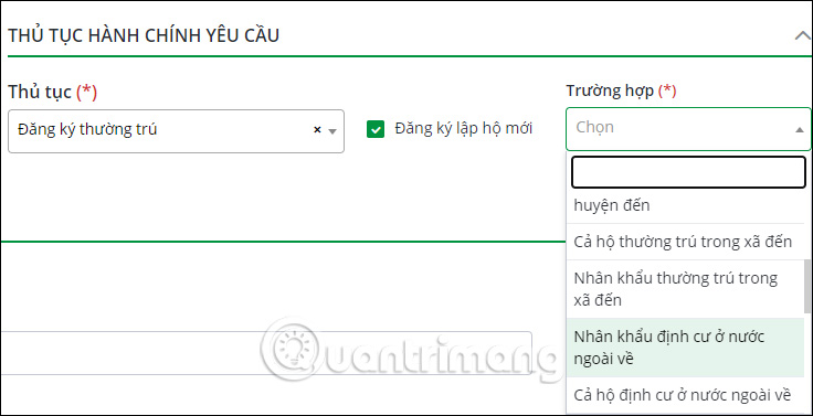 Chọn loại thủ tục