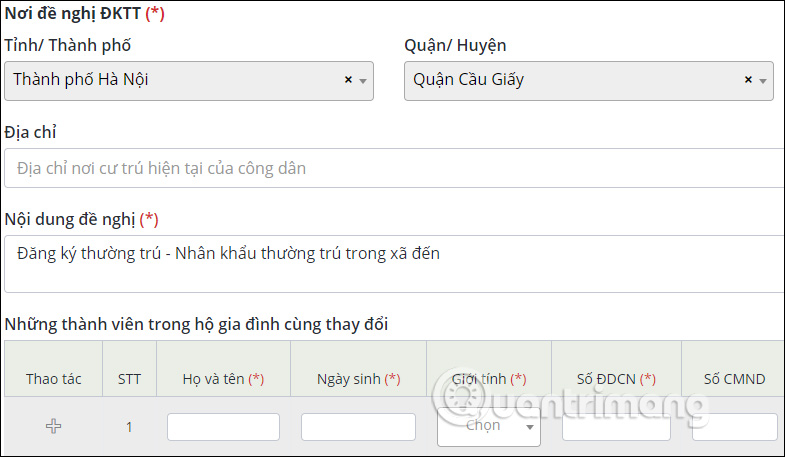 Thông tin thay đổi