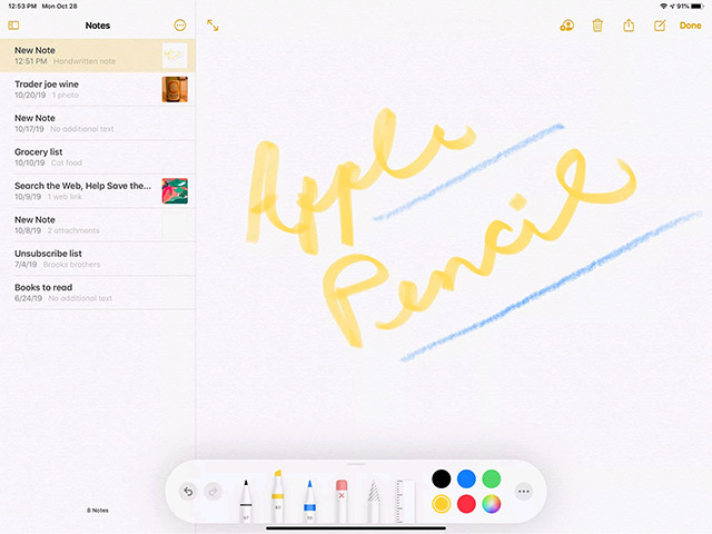 Sử dụng bút stylus trong Notes