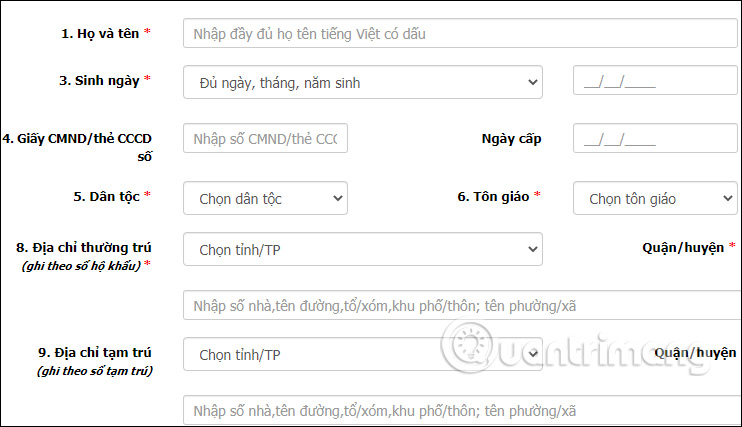 Điền thông tin cá nhân