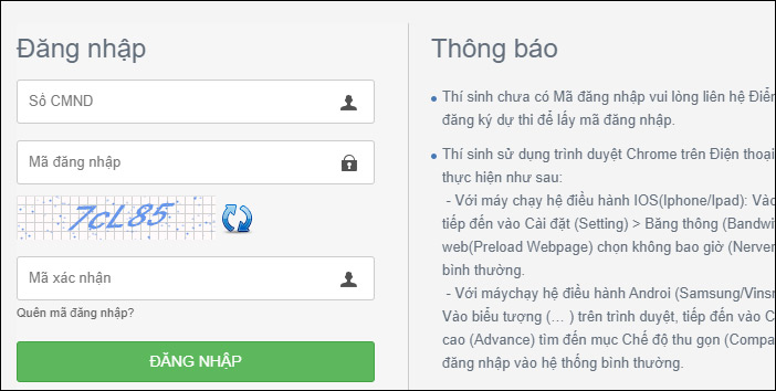 Nhập thông tin đăng nhập