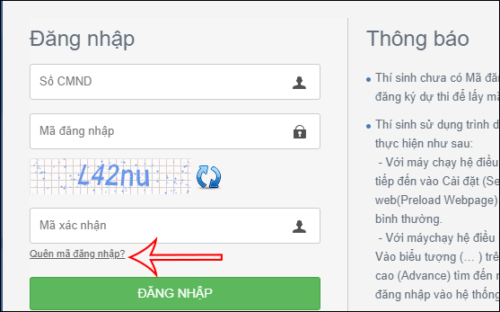 Quên mã đăng nhập