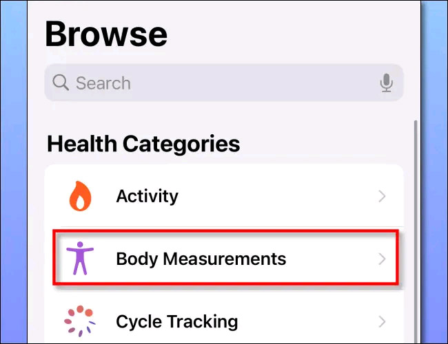 Click on “Body Measurements” 