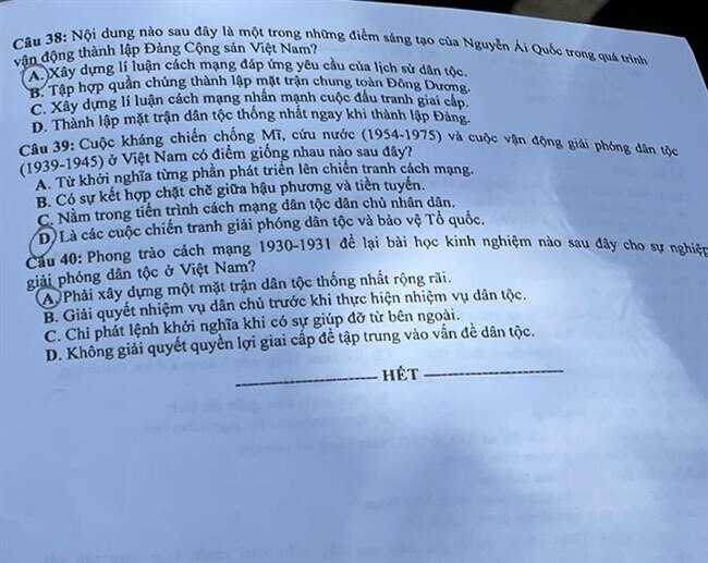 Đề thi môn Lịch sử kỳ thi THPT Quốc gia năm 2021.