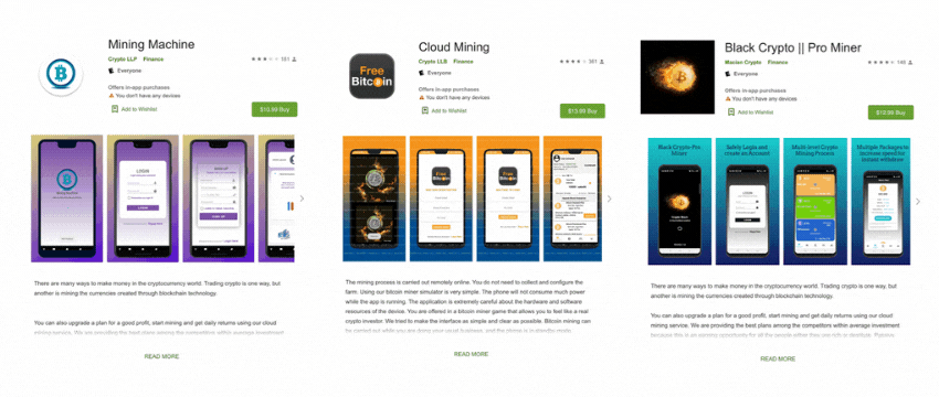 Các ứng dụng BitScam và CloudScam giả trên Google Play.