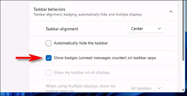 Check “Show badges (unread messages counter) on taskbar apps”