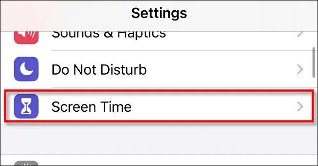 Nhấp vào “Screen Time”.