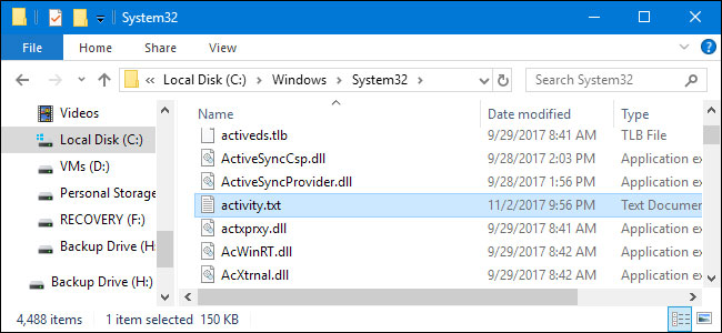 File văn bản được lưu trữ trong thư mục \Windows\System32