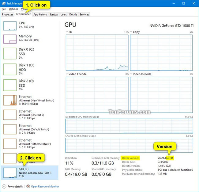 Xác định phiên bản driver đồ họa NVIDIA trong Task Manager