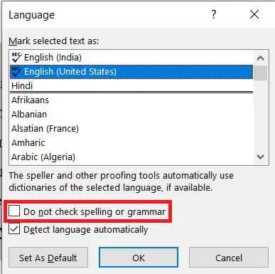 Enable the checkbox that says Do not check spelling or grammar