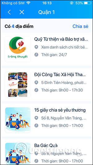 Danh sách địa điểm 