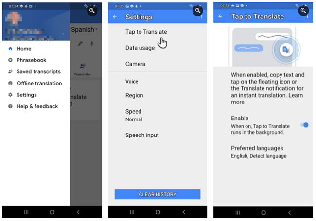 Kích hoạt Tap to Translate trong Google Translate