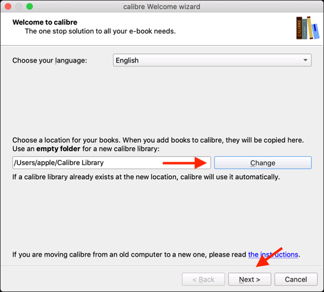 Chọn vị trí cho thư viện Calibre