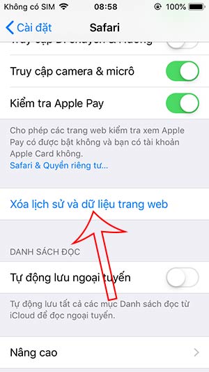Xóa lịch sử và dũ liệu trang web