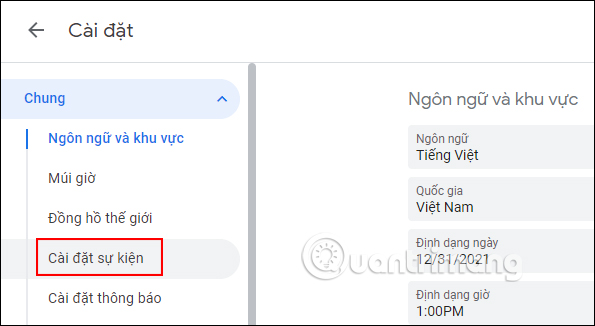 Cài đặt sự kiện